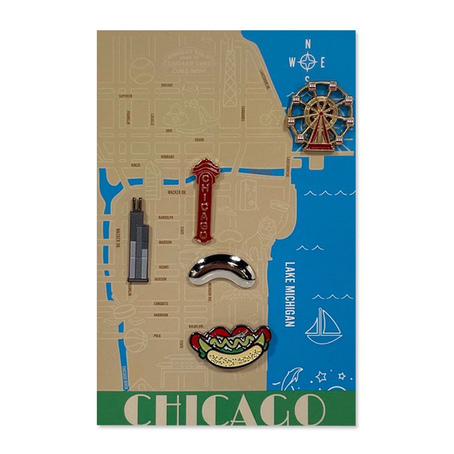 MuzeMerch - Souvenir Pin Set Chicago Map Willis Tower