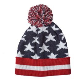 Patriotic Pom Pom Knit Cap
