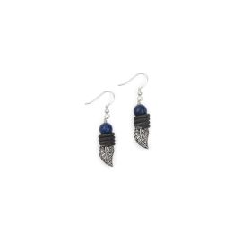 Coiled Snare Wire Earrings with Leaf and Lapis