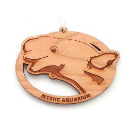 Mystic Aquarium Laser Cut Wood Beluga Ornament