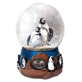 African Penguin Wind up Musical Water Globe 100mm - Lincoln Park Zoo Logo Medallion