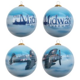 Hand-painted USS Midway Corsair Glass Ornament