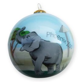 Hand-painted Phoenix Zoo Elephant Glass Ornament