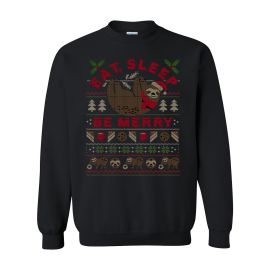 Crewneck Sweatshirt Ugly Sweater with Sloth - Eat Sleep Be Merry